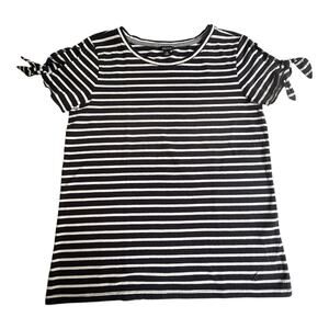 VTG Nautica Womens NAUTICAL TOP SZ MED Tie Sleeve 100% Cotton Navy Striped Shirt